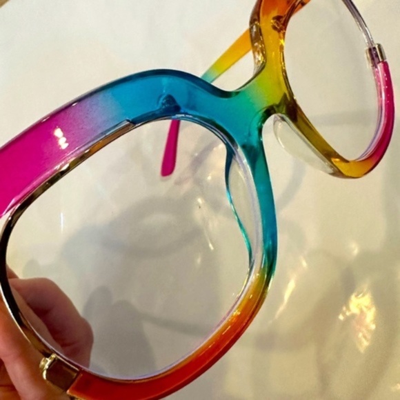 New Women Oversize Frame Rainbow Glasses Blue Light Blocking - Picture 14 of 16